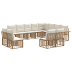 Conjunto de sofás de exterior 12 pcs Natural y Crema Poliéster