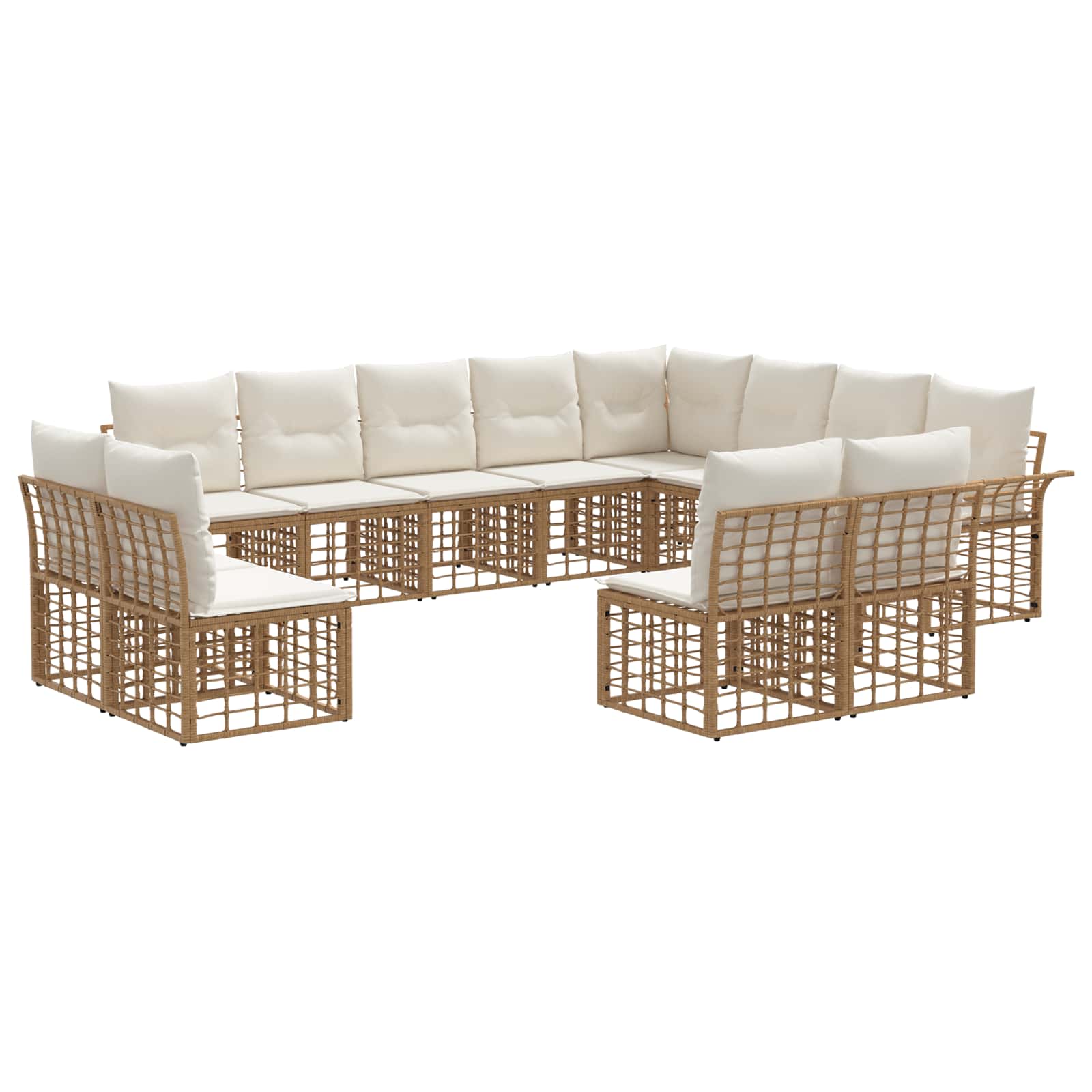 Conjunto de sofás de exterior 12 pcs Natural y Crema Poliéster