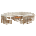 Conjunto de sofás de exterior 12 pcs Natural y Crema Poliéster