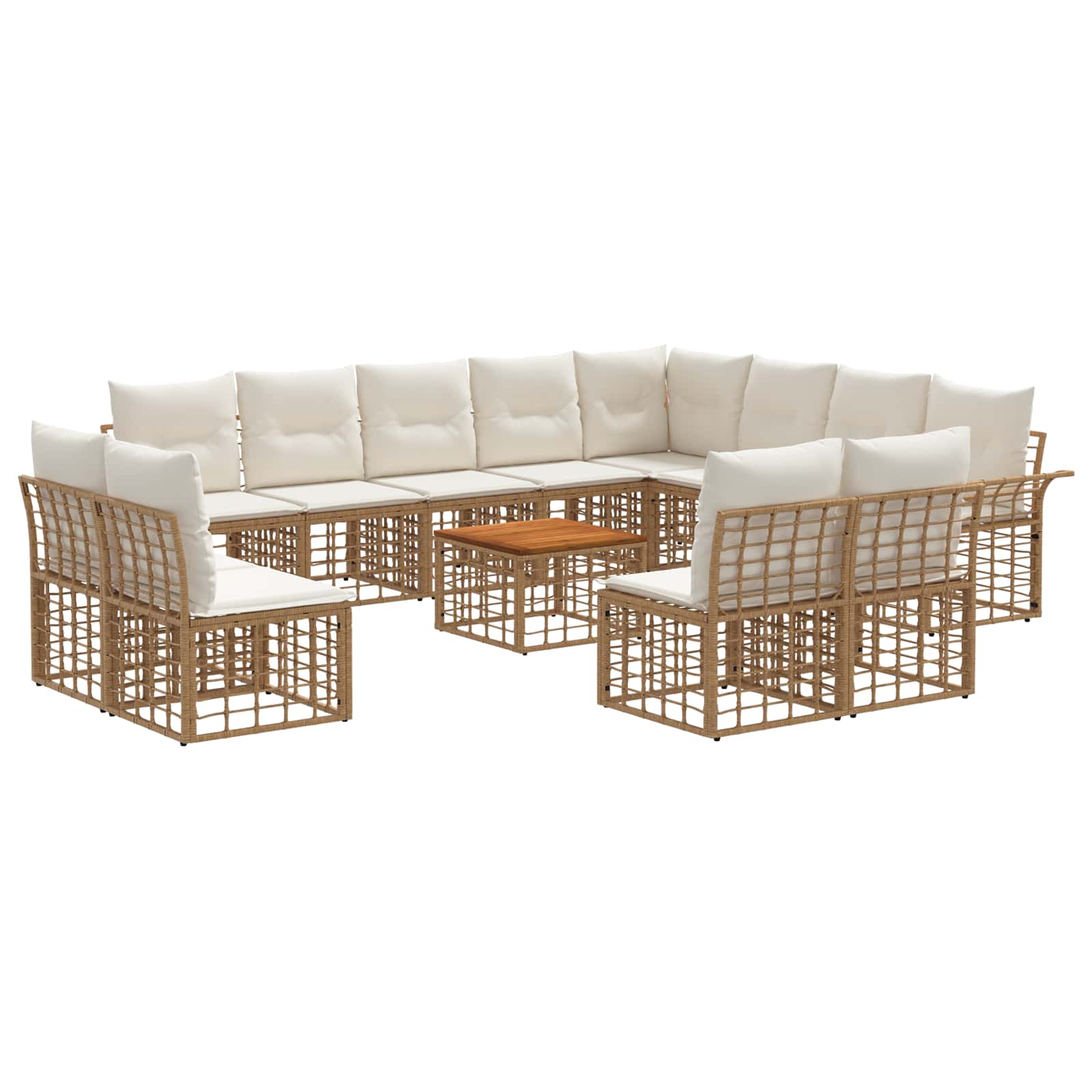 Conjunto de sofás de exterior 12 pcs Natural y Crema Poliéster