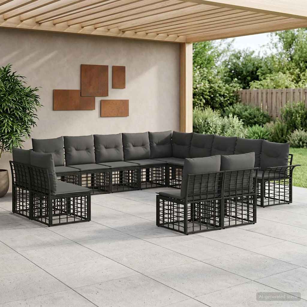 Conjunto de sofás de exterior 13 pcs Natural y Crema Poliéster