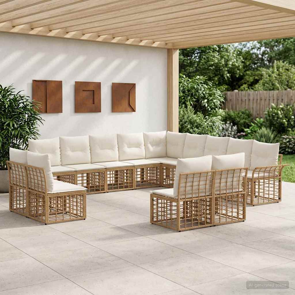 Conjunto de sofás de exterior 13 pcs Natural y Crema Poliéster