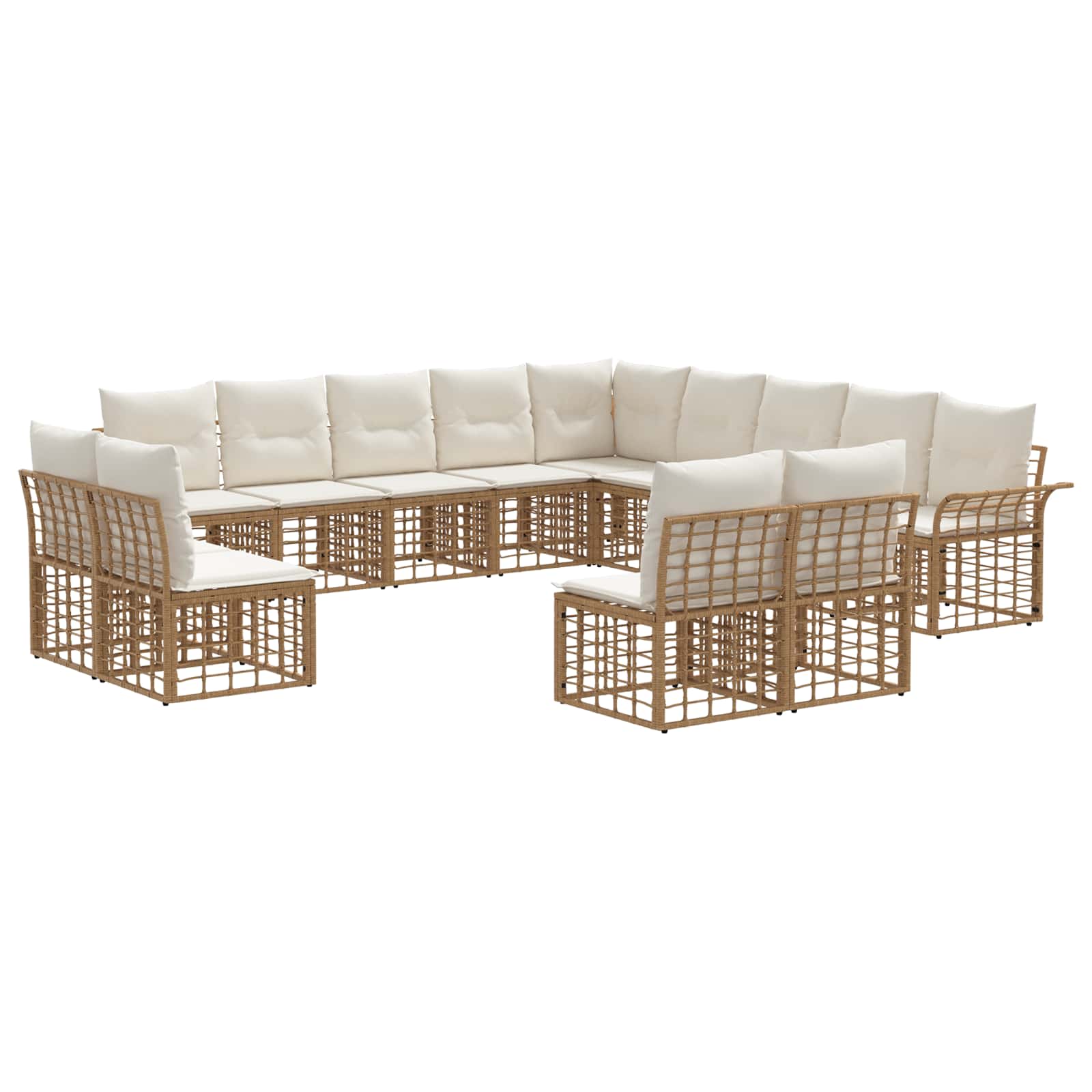 Conjunto de sofás de exterior 13 pcs Natural y Crema Poliéster