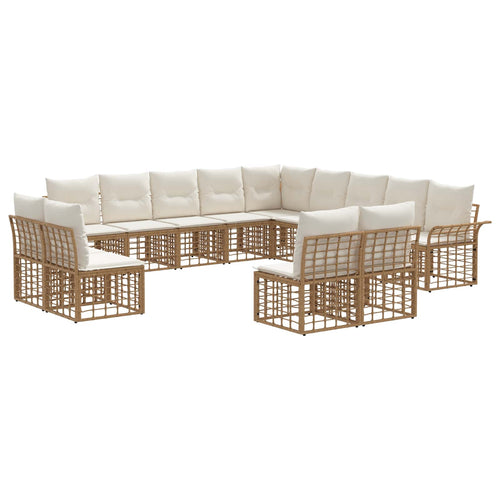 Conjunto de sofás de exterior 13 pcs Natural y Crema Poliéster