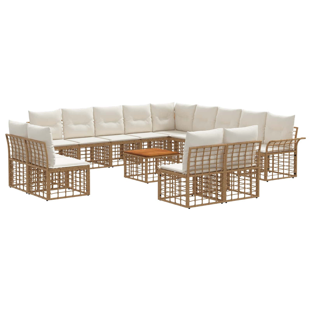 Conjunto de sofás de exterior 13 pcs Natural y Crema Poliéster