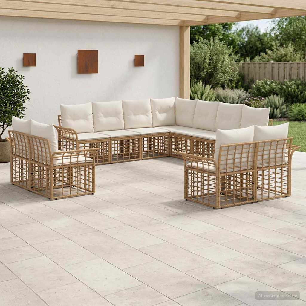 Conjunto de sofá de jardín 4 pcs Beige ratán sintético