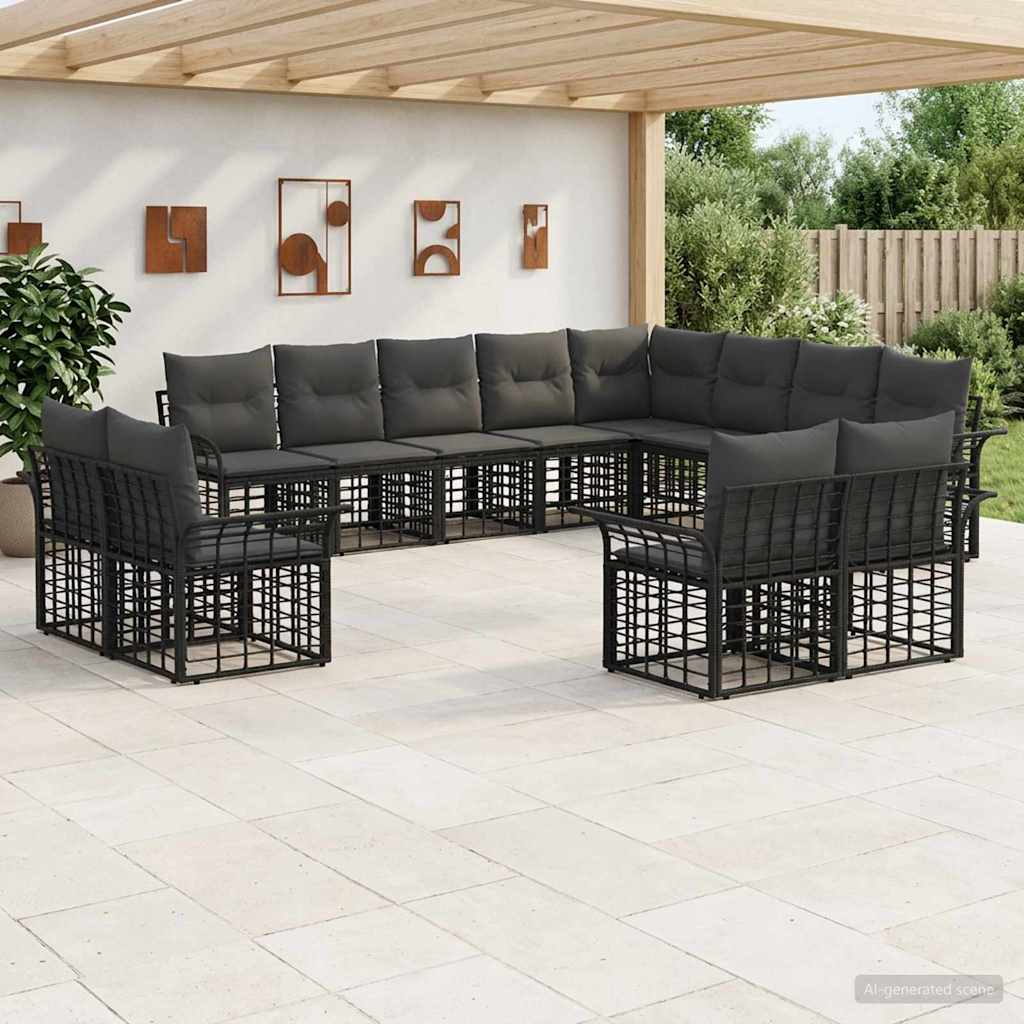 Conjunto de sofás de exterior 12 pcs Natural y Crema Poliéster