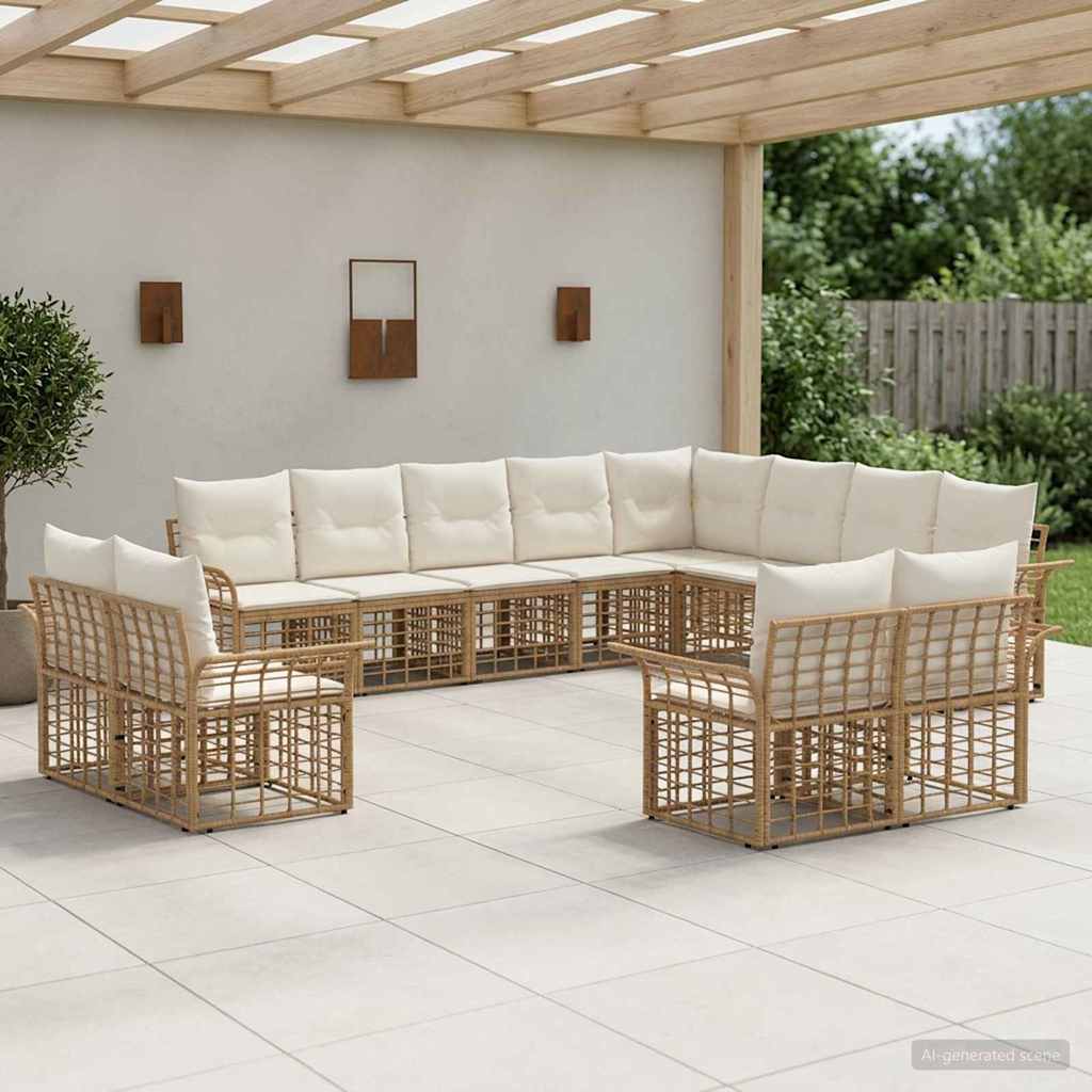 Conjunto de sofás de exterior 12 pcs Natural y Crema Poliéster