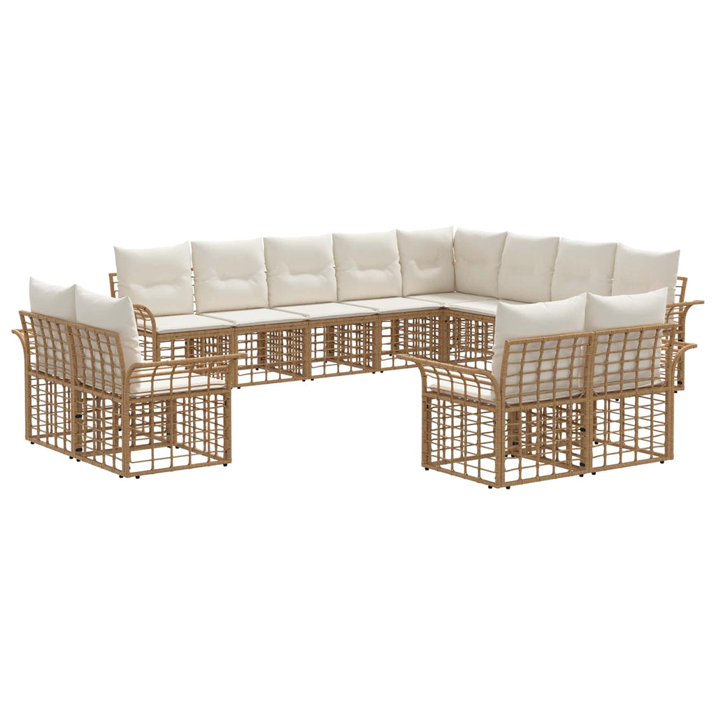 Conjunto de sofás de exterior 12 pcs Natural y Crema Poliéster