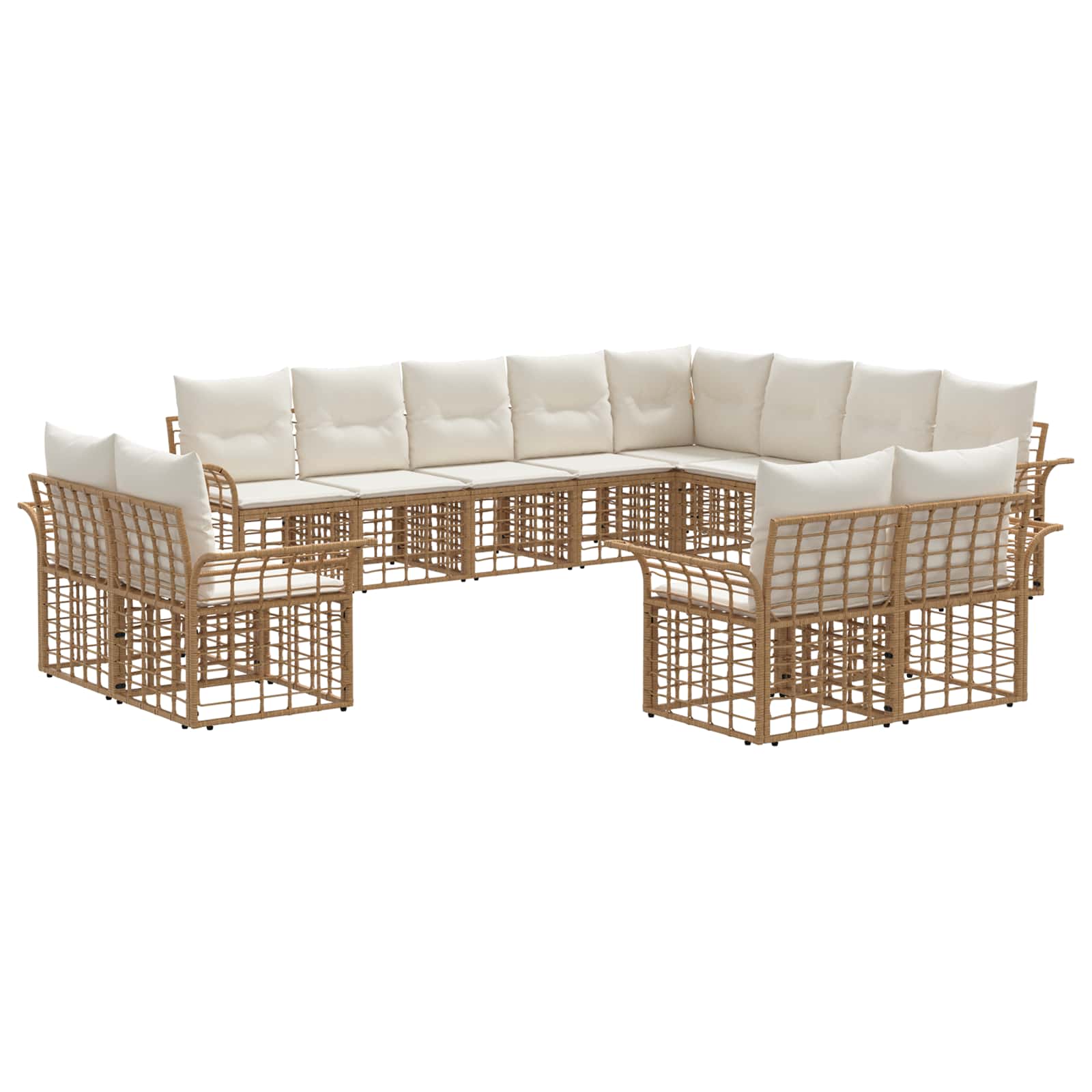 Conjunto de sofás de exterior 12 pcs Natural y Crema Poliéster