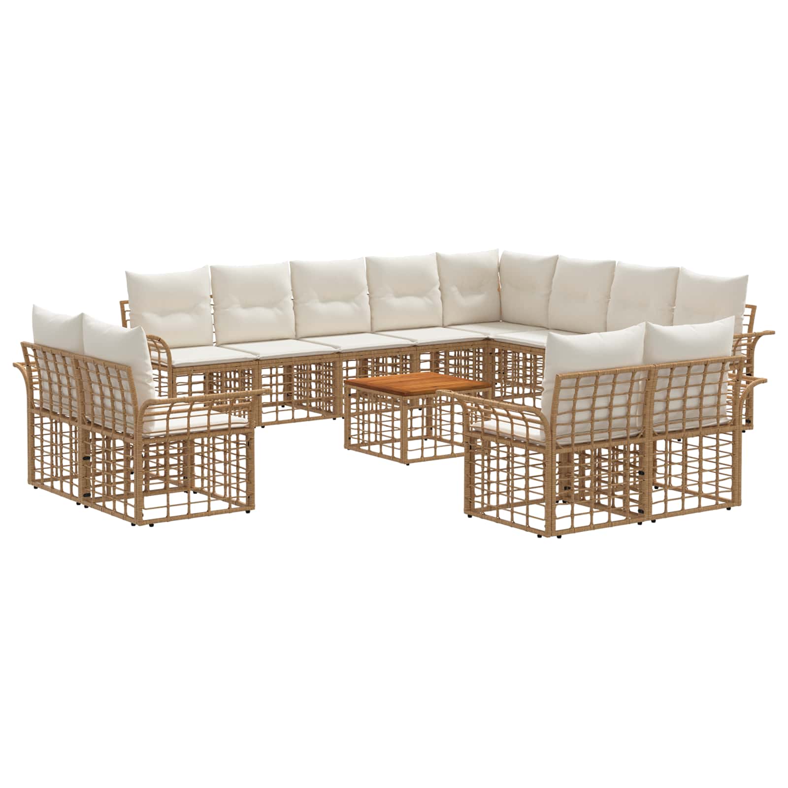 Conjunto de sofás de exterior 12 pcs Natural y Crema Poliéster