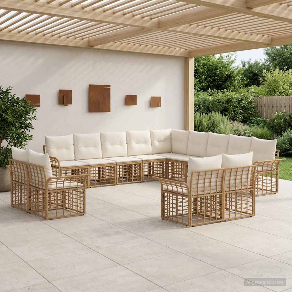 Conjunto de sofás de exterior 13 pcs Natural y Crema Poliéster