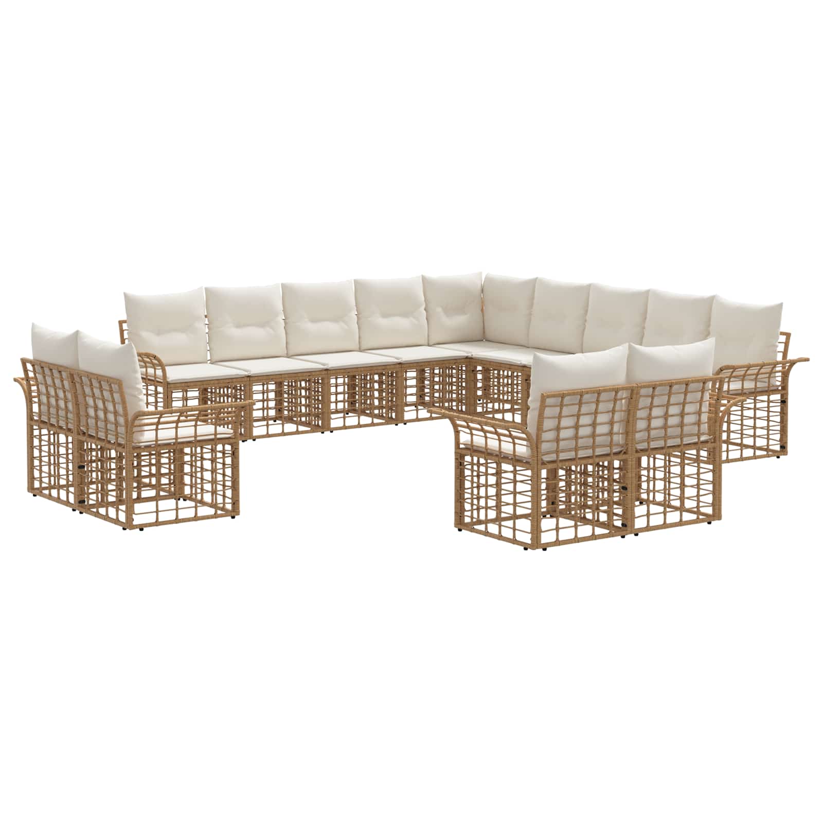 Conjunto de sofás de exterior 13 pcs Natural y Crema Poliéster