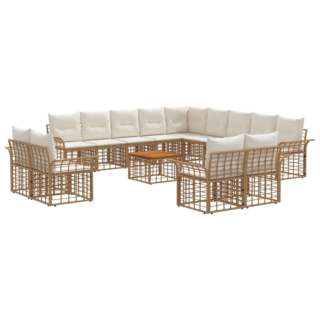 Conjunto de sofás de exterior 13 pcs Natural y Crema Poliéster