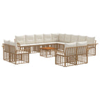 Conjunto de sofás de exterior 13 pcs Natural y Crema Poliéster