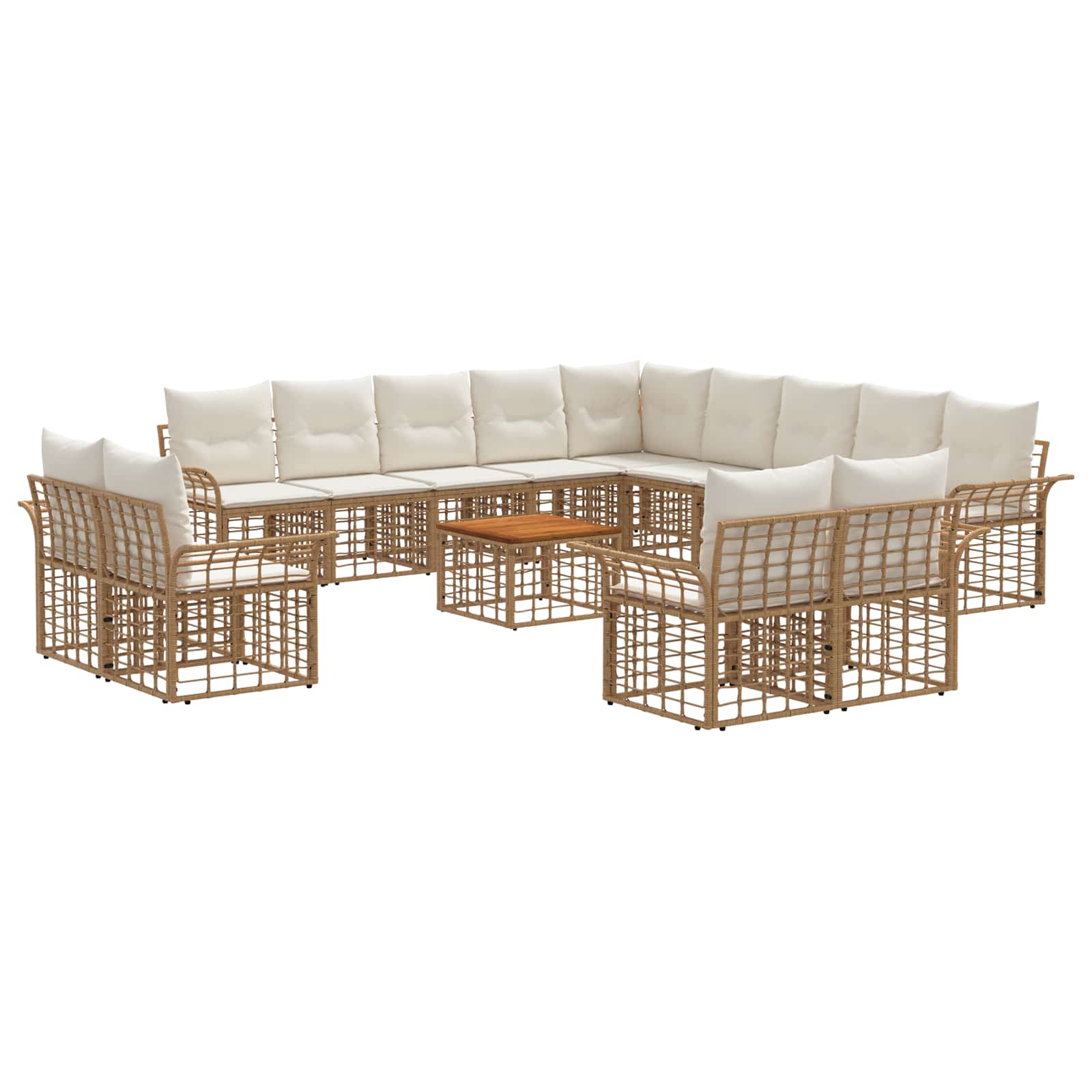 Conjunto de sofás de exterior 13 pcs Natural y Crema Poliéster