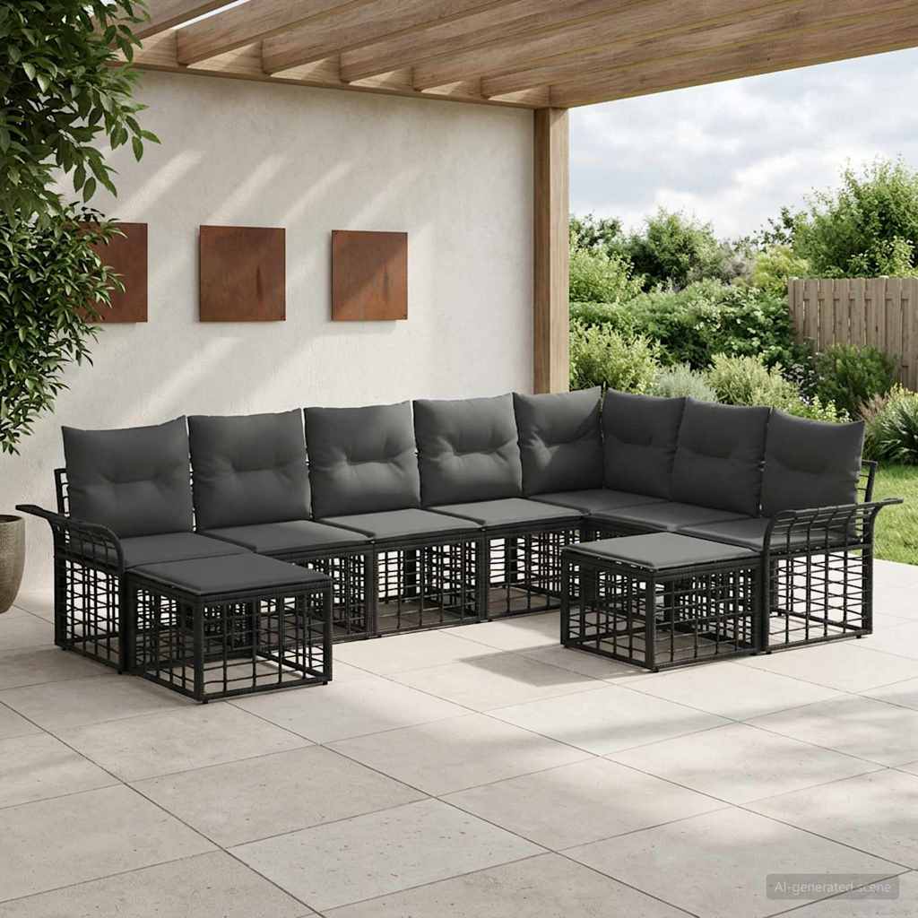 Conjunto de sofás de exterior 9 pcs Natural y Crema Poliéster