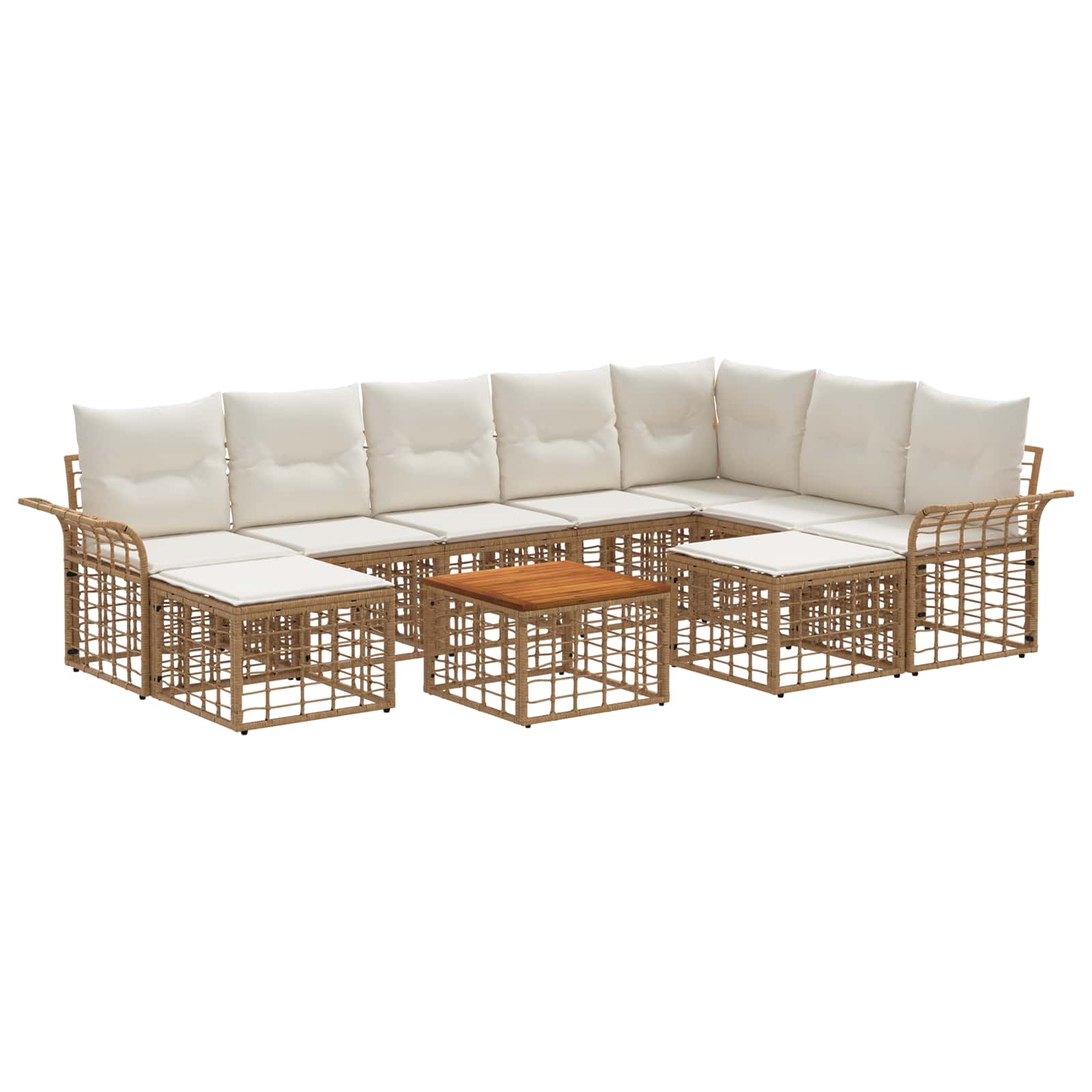 Conjunto de sofás de exterior 10 pcs Natural y Crema Poliéster