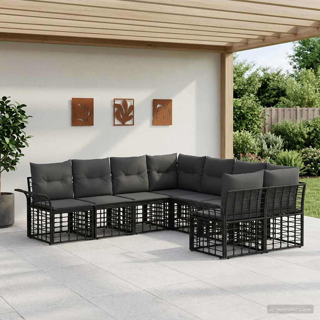 Conjunto de sofás de exterior 8 pcs Natural y Crema Poliéster