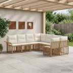 Conjunto de sofás de exterior 8 pcs Natural y Crema Poliéster