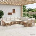 Conjunto de sofás de exterior 11 pcs Natural y Crema Poliéster