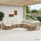 Conjunto de sofás de exterior 11 pcs Natural y Crema Poliéster