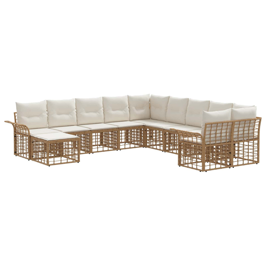 Conjunto de sofás de exterior 11 pcs Natural y Crema Poliéster
