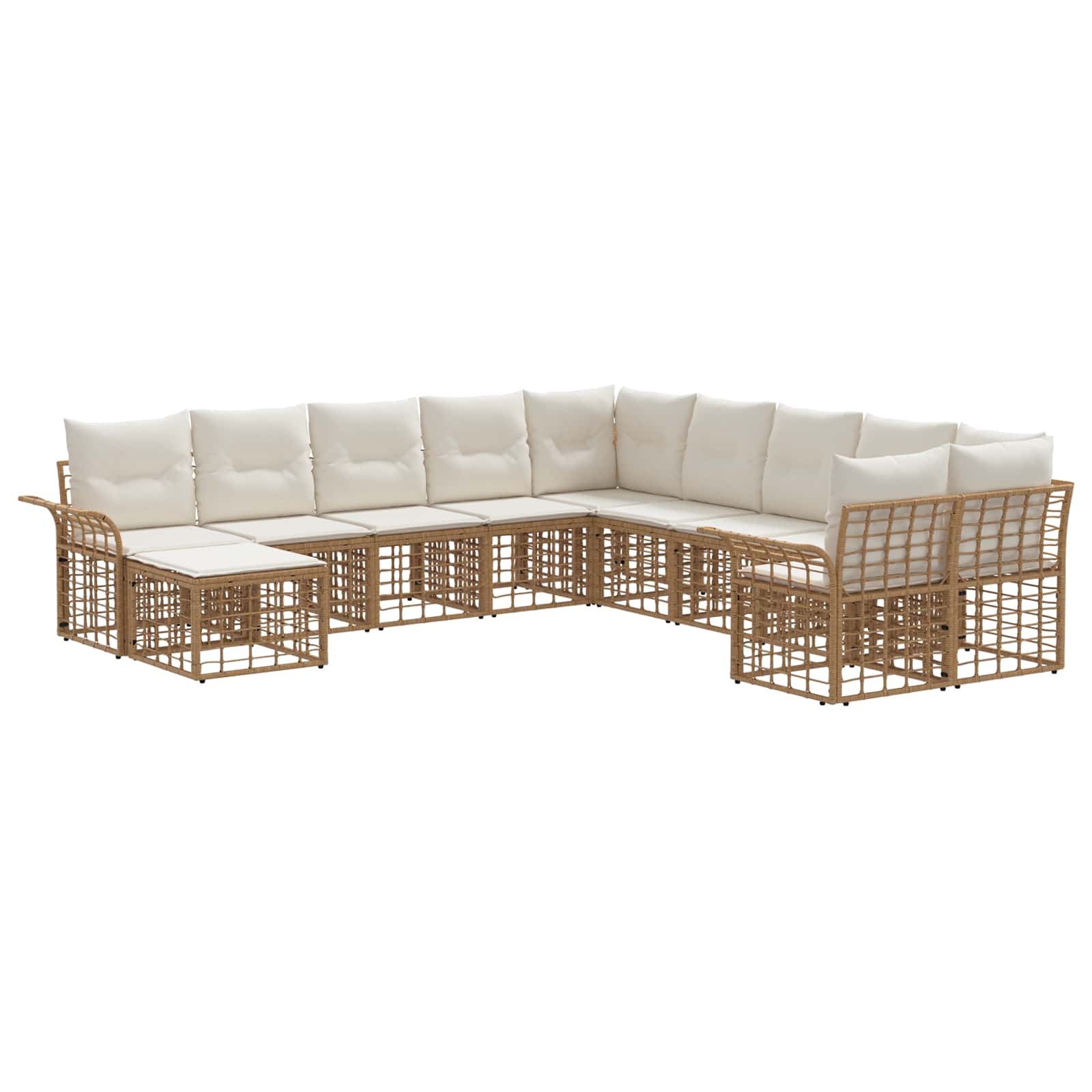 Conjunto de sofás de exterior 11 pcs Natural y Crema Poliéster