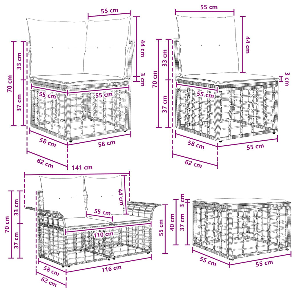 Conjunto de sofás de exterior 11 pcs Natural y Crema Poliéster