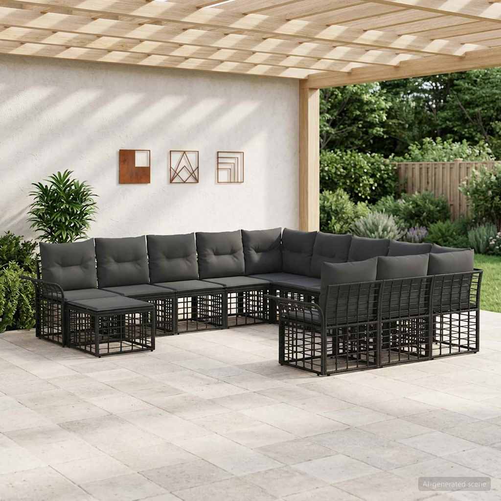 Conjunto de sofás de jardín 12 pcs Negro y Gris oscuro
