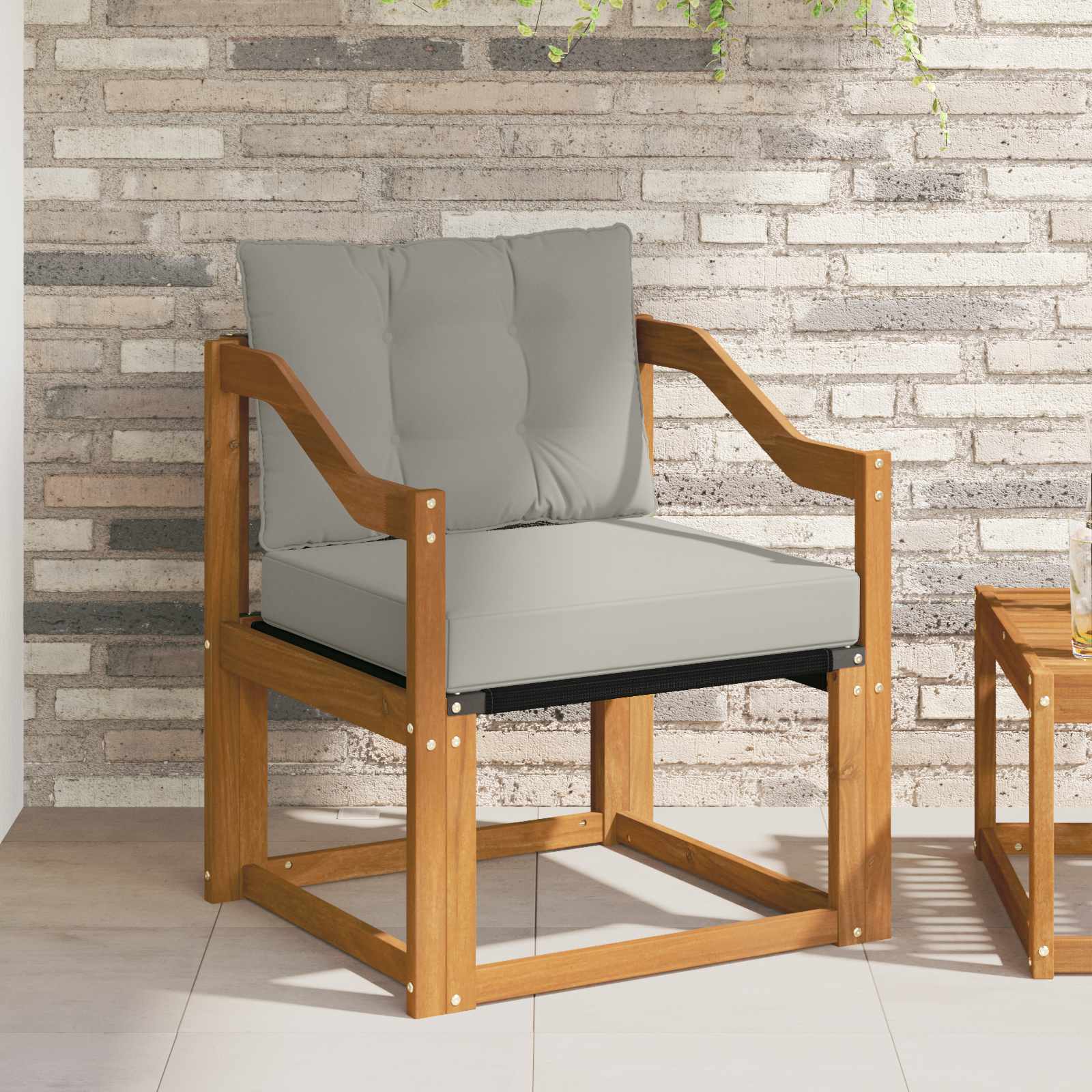Sofá de exterior Madera de Acacia Sólida Blanco y beige