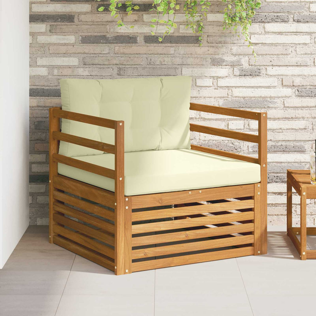 Sofá de exterior Madera de Acacia Sólida Natural y Crema