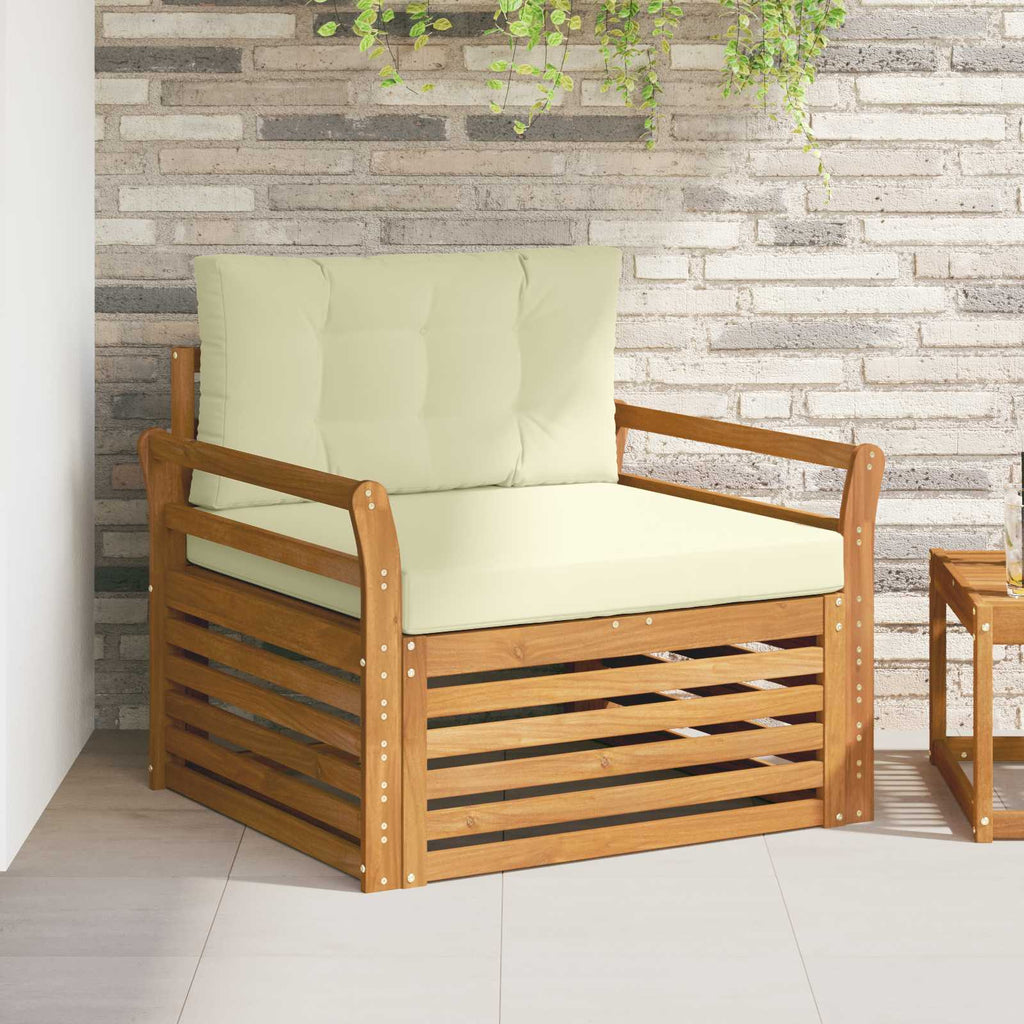 Sofá de exterior Madera de Acacia Sólida Natural y Crema