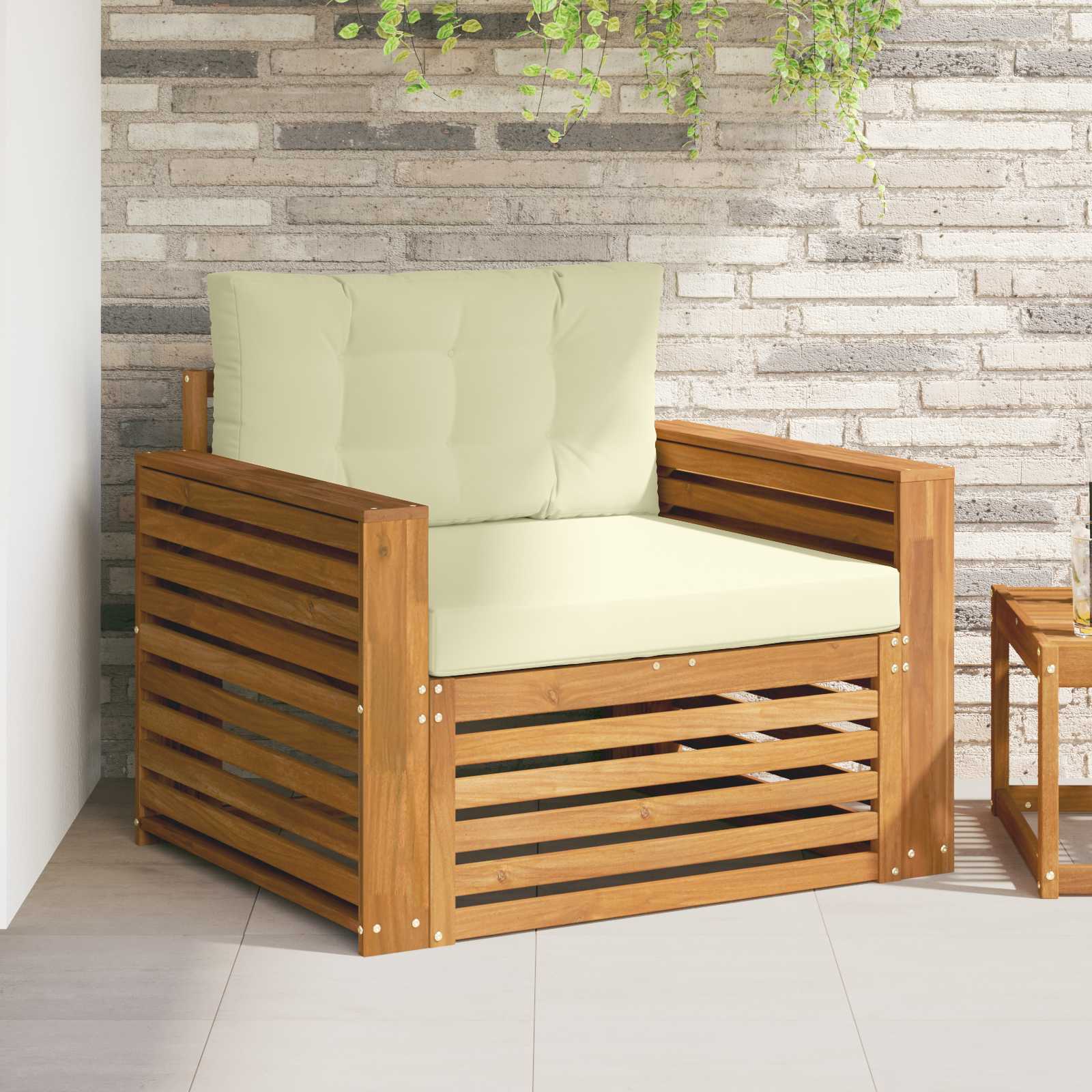 Sofá de exterior Madera de Acacia Sólida Natural y Crema