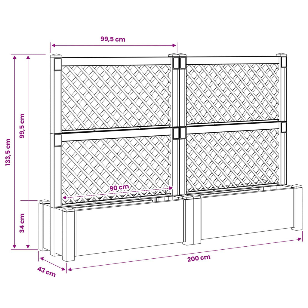 Jardín grande con enrejado 2 pcs Gris 200 x 43 x 133,5 cm PP