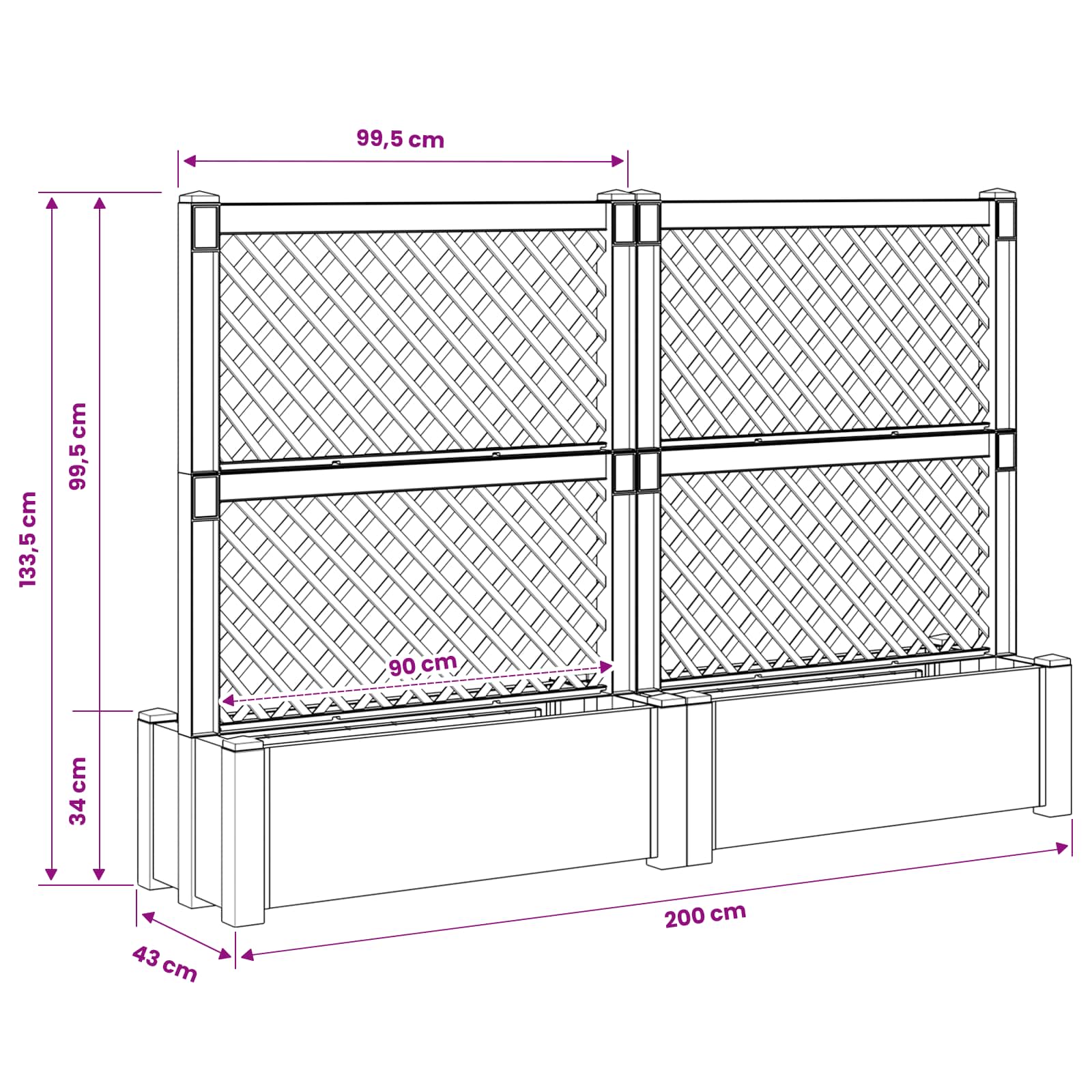 Jardín grande con enrejado 2 pcs Gris 200 x 43 x 133,5 cm PP
