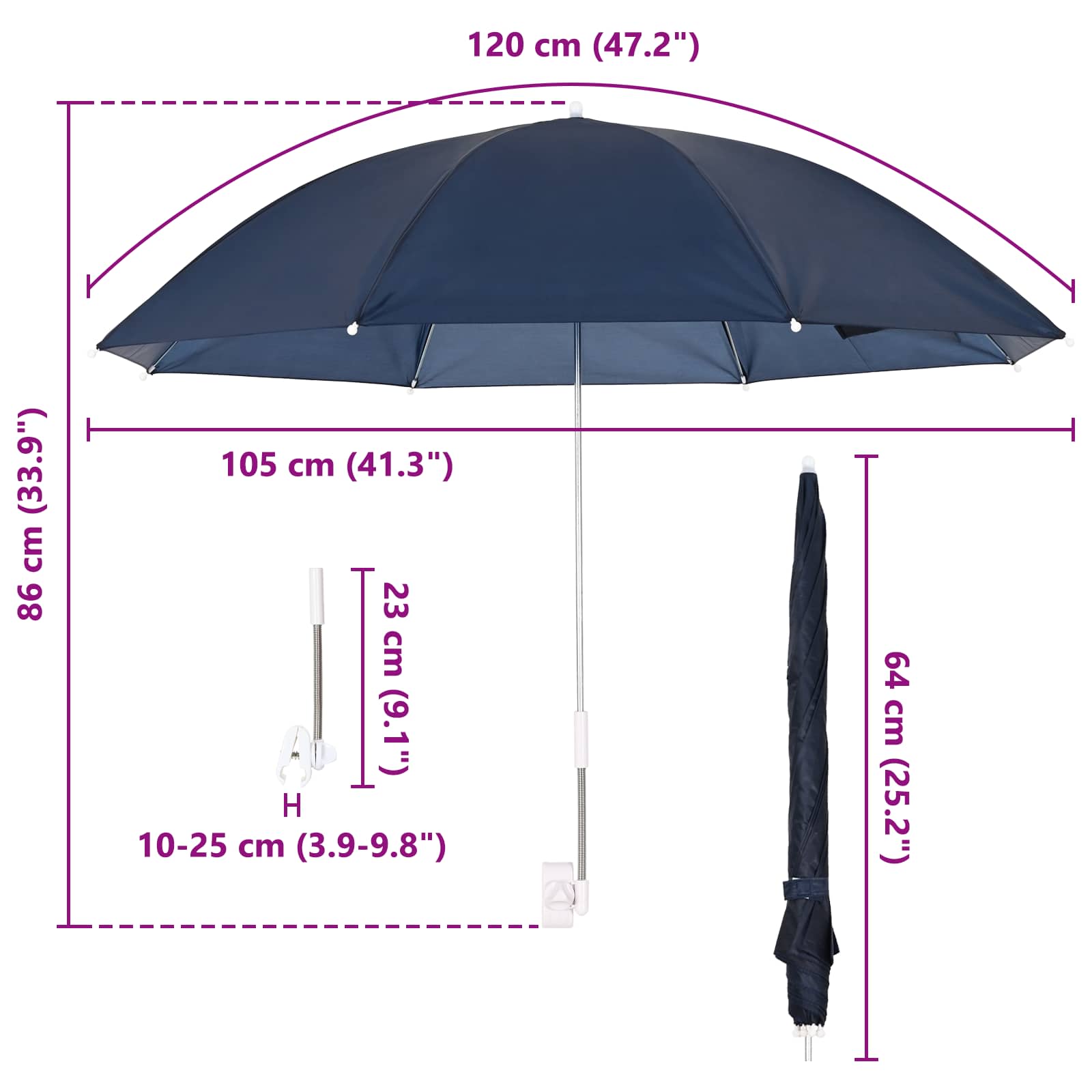 Guarda-chuva com braçadeira 2 unidades Azul-marinho Ø 105 x 86 cm