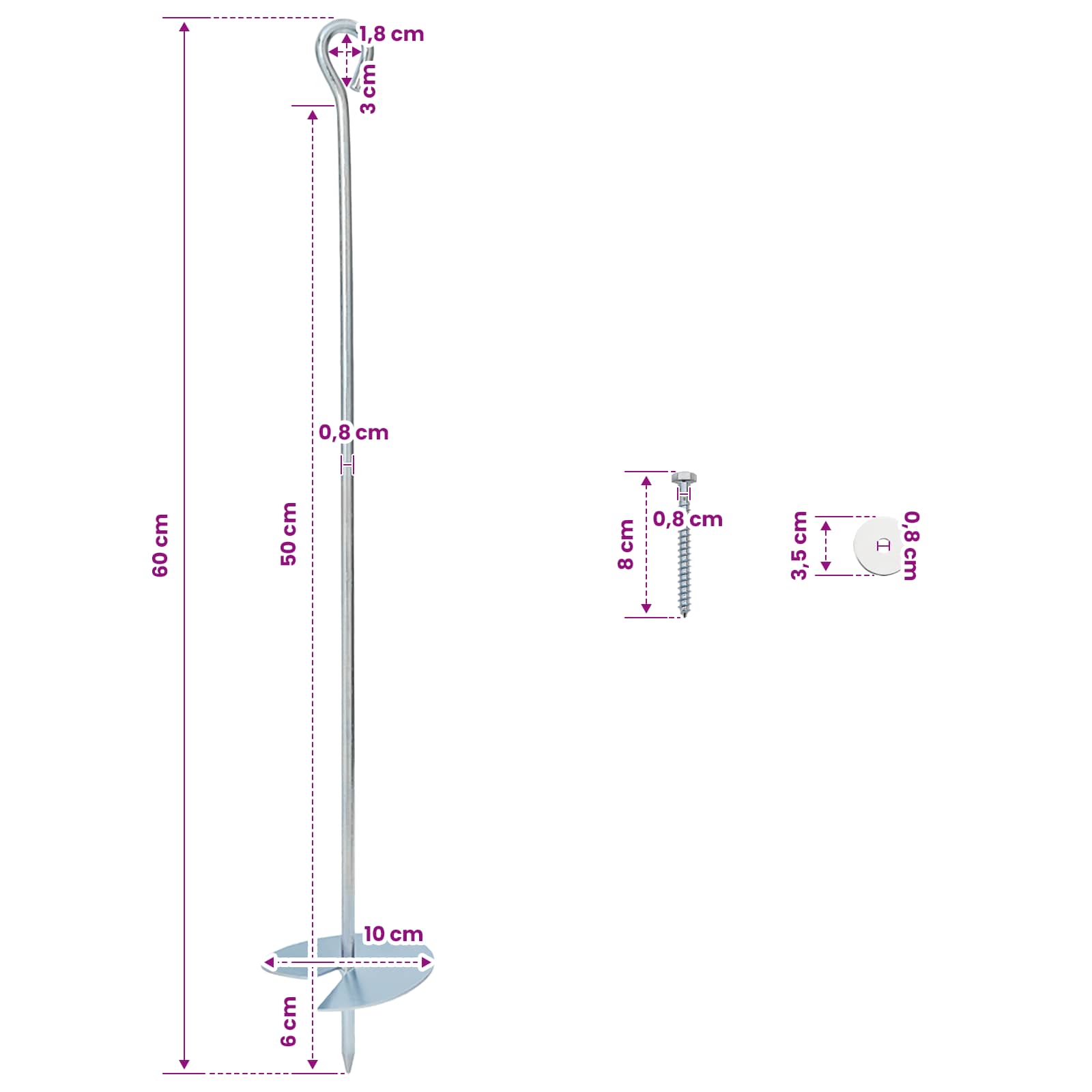 Ancla de tierra 10 pcs Plateado Ø10 x 60 cm Metal galvanizado