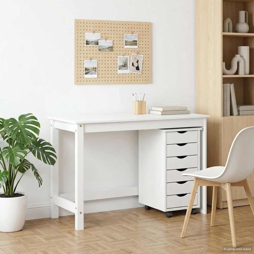 Juego de Escritorio y Armario Rodante MOSS 2 pcs Blanco