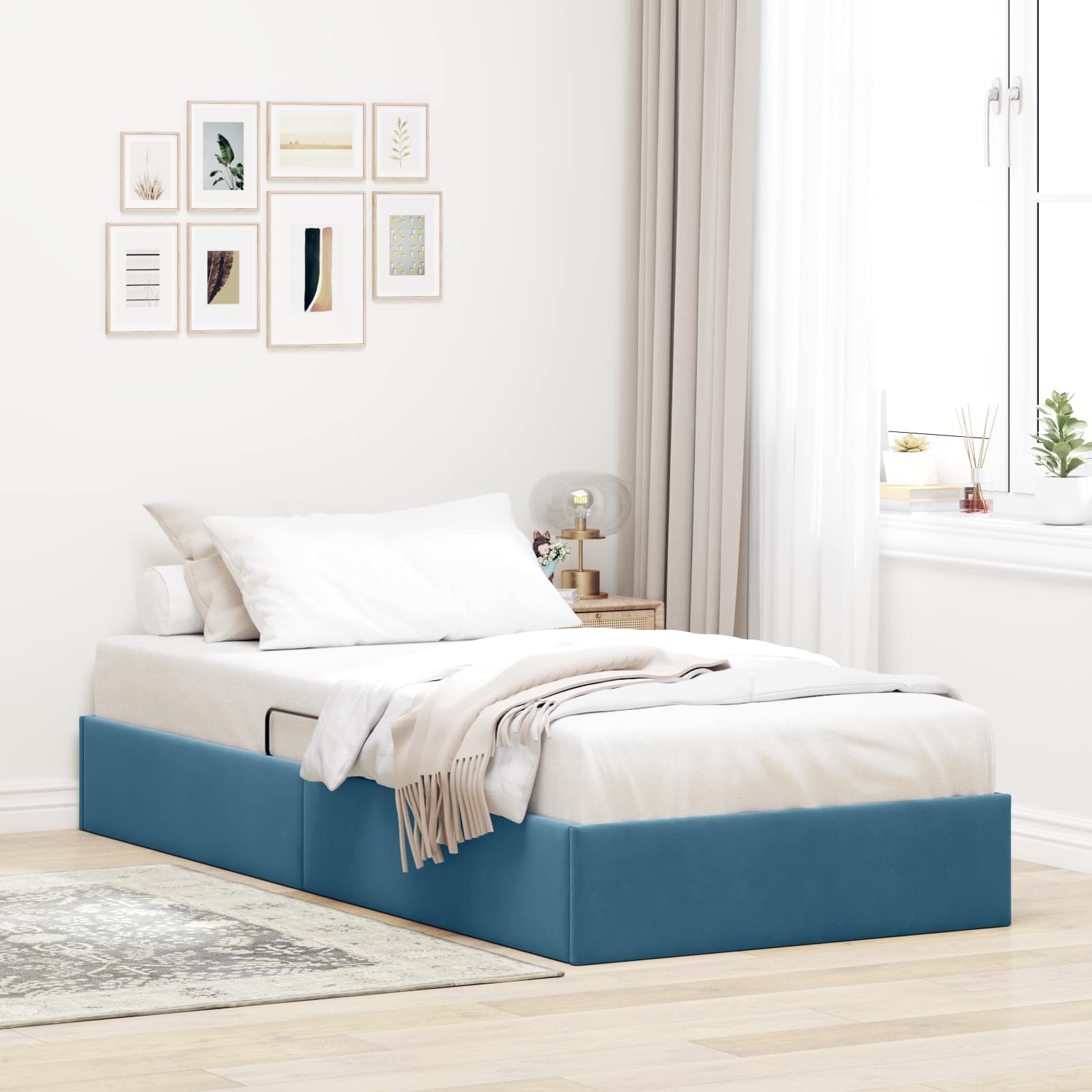 Estrutura de Cama Otomana Azul Escuro 100 x 200 cm Veludo