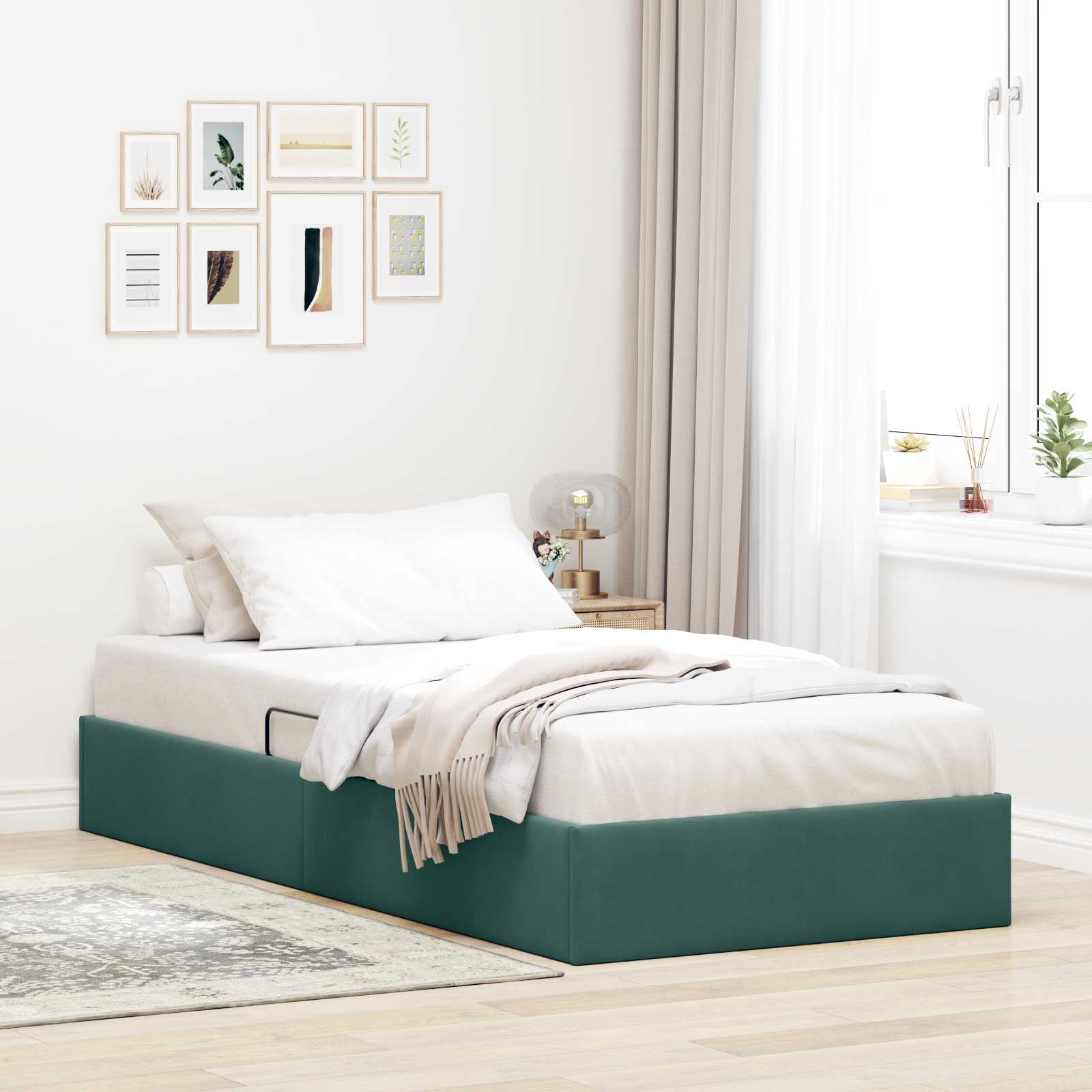 Estrutura de Cama Otomana Azul Escuro 100 x 200 cm Veludo