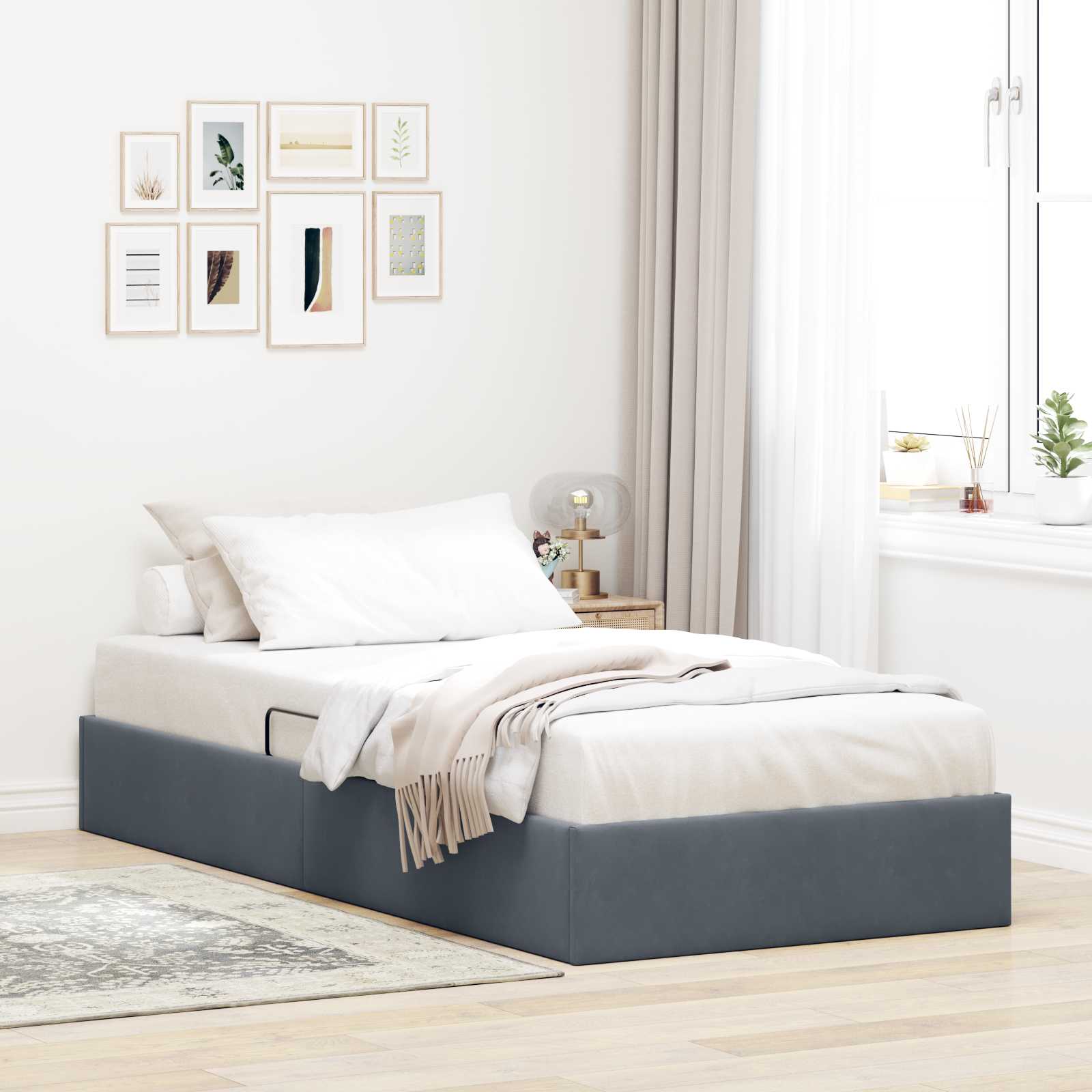 Estrutura de Cama Otomana Azul Escuro 100 x 200 cm Veludo