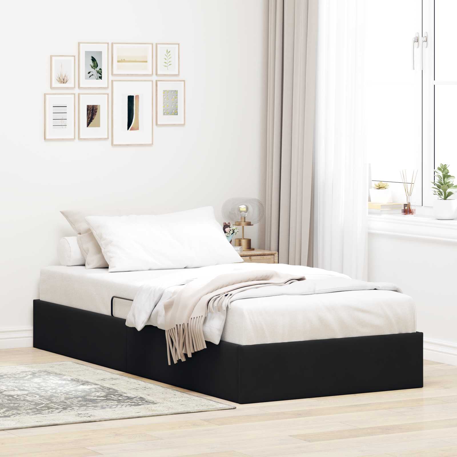 Estrutura de Cama Otomana Azul Escuro 100 x 200 cm Veludo