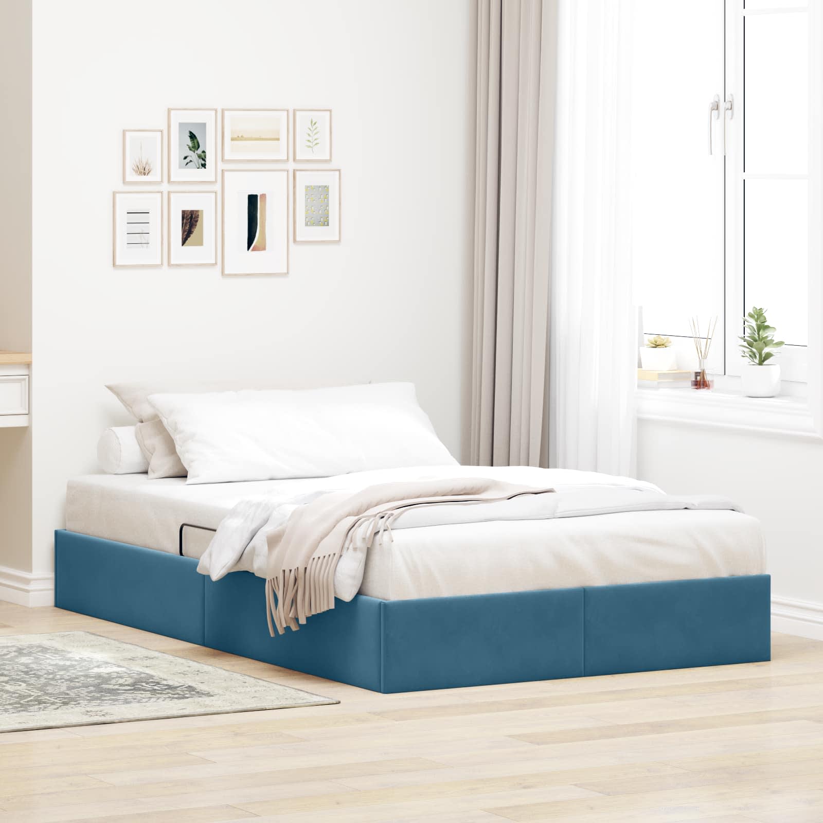 Estrutura de Cama Otomana Azul Escuro 100 x 200 cm Veludo