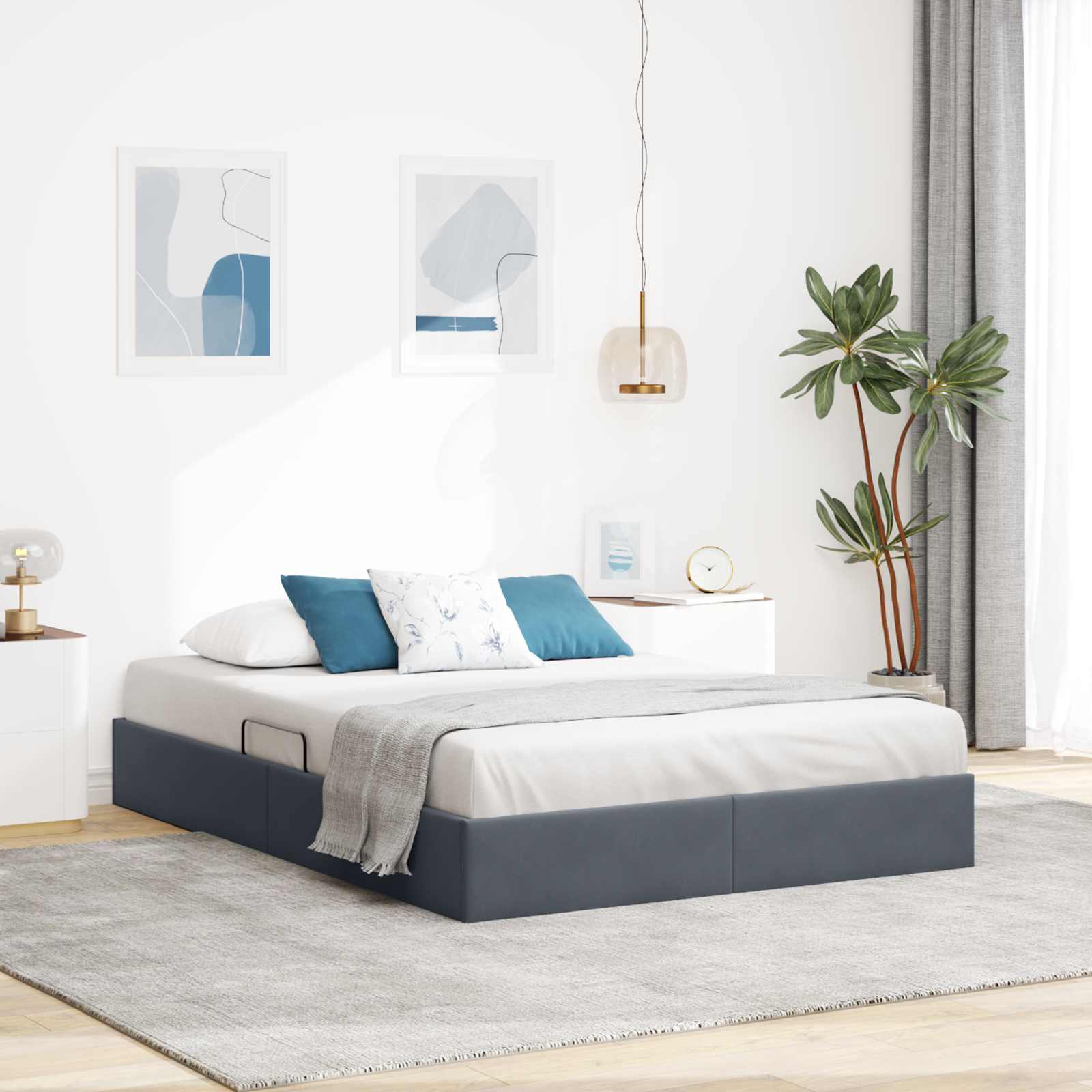 Estrutura de Cama Otomana Azul Escuro 100 x 200 cm Veludo