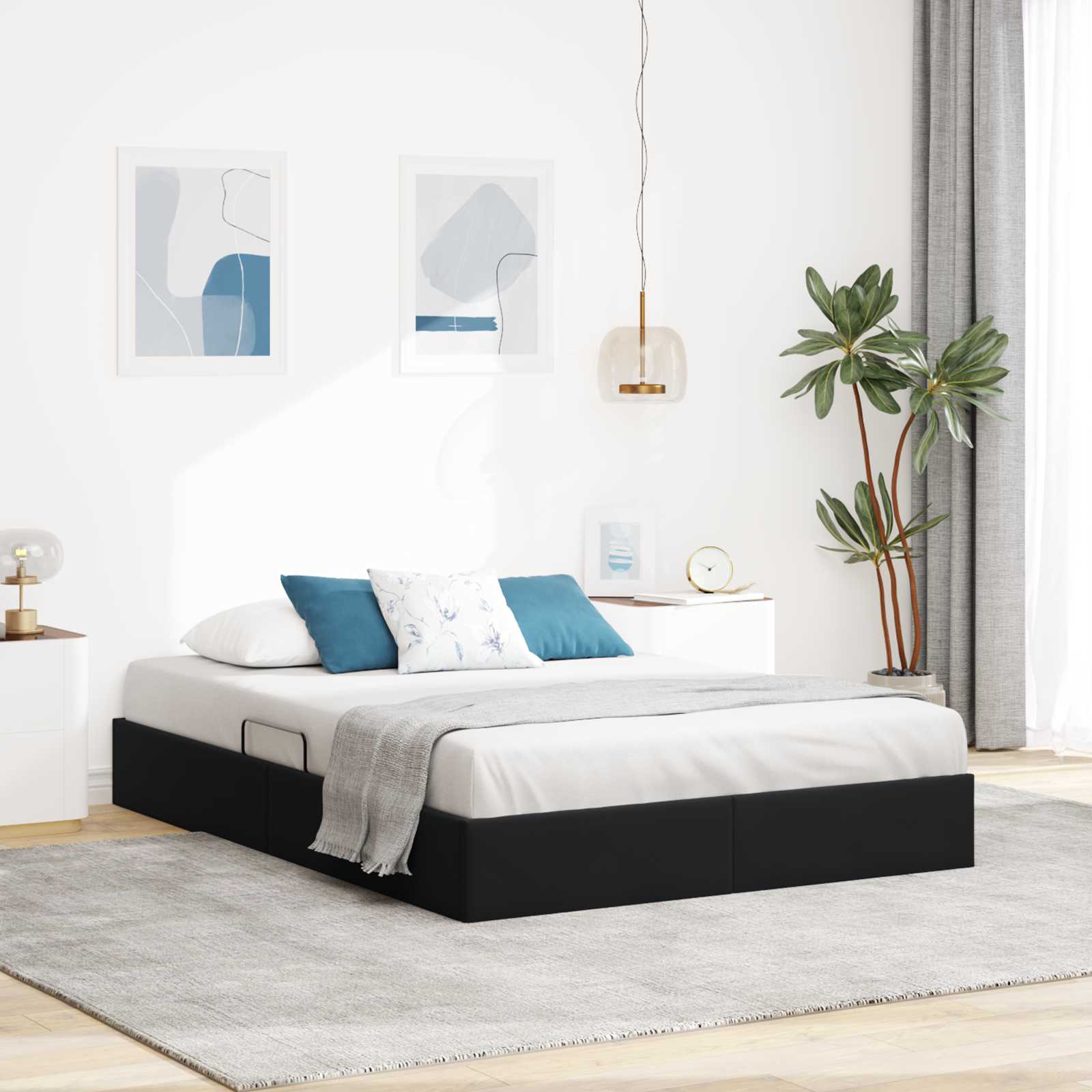 Estrutura de Cama Otomana Azul Escuro 100 x 200 cm Veludo