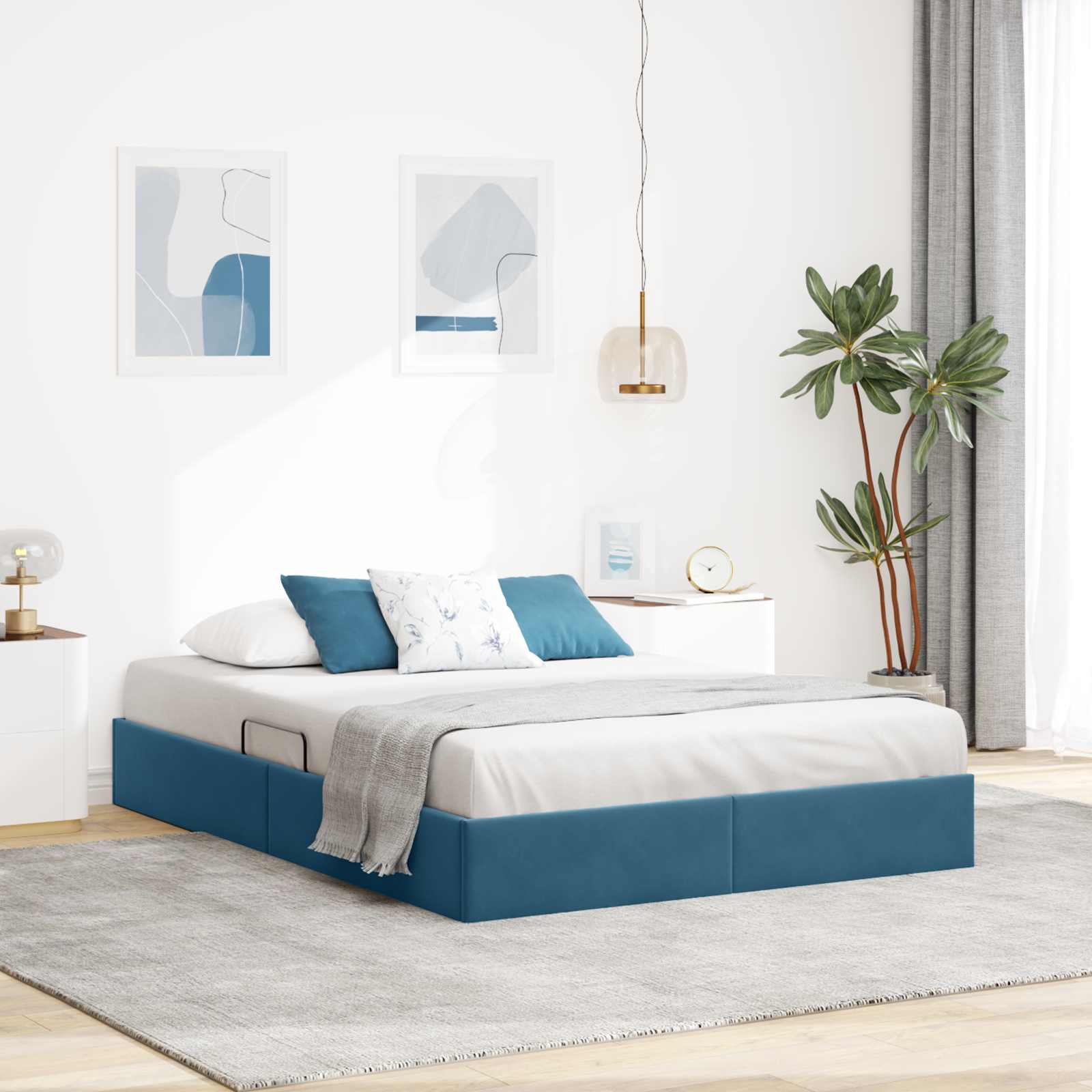 Estrutura de Cama Otomana Azul Escuro 100 x 200 cm Veludo