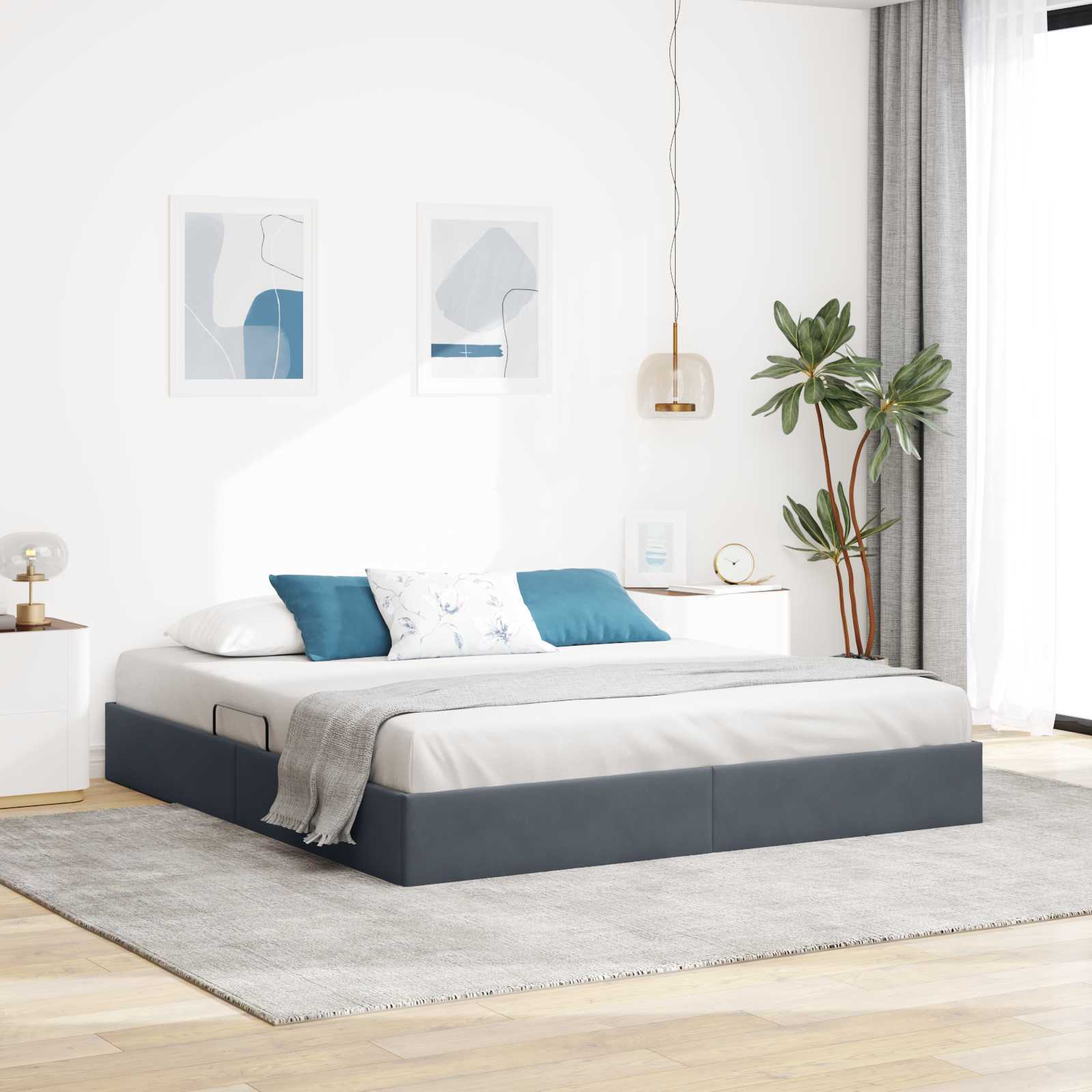 Estrutura de Cama Otomana Azul Escuro 100 x 200 cm Veludo