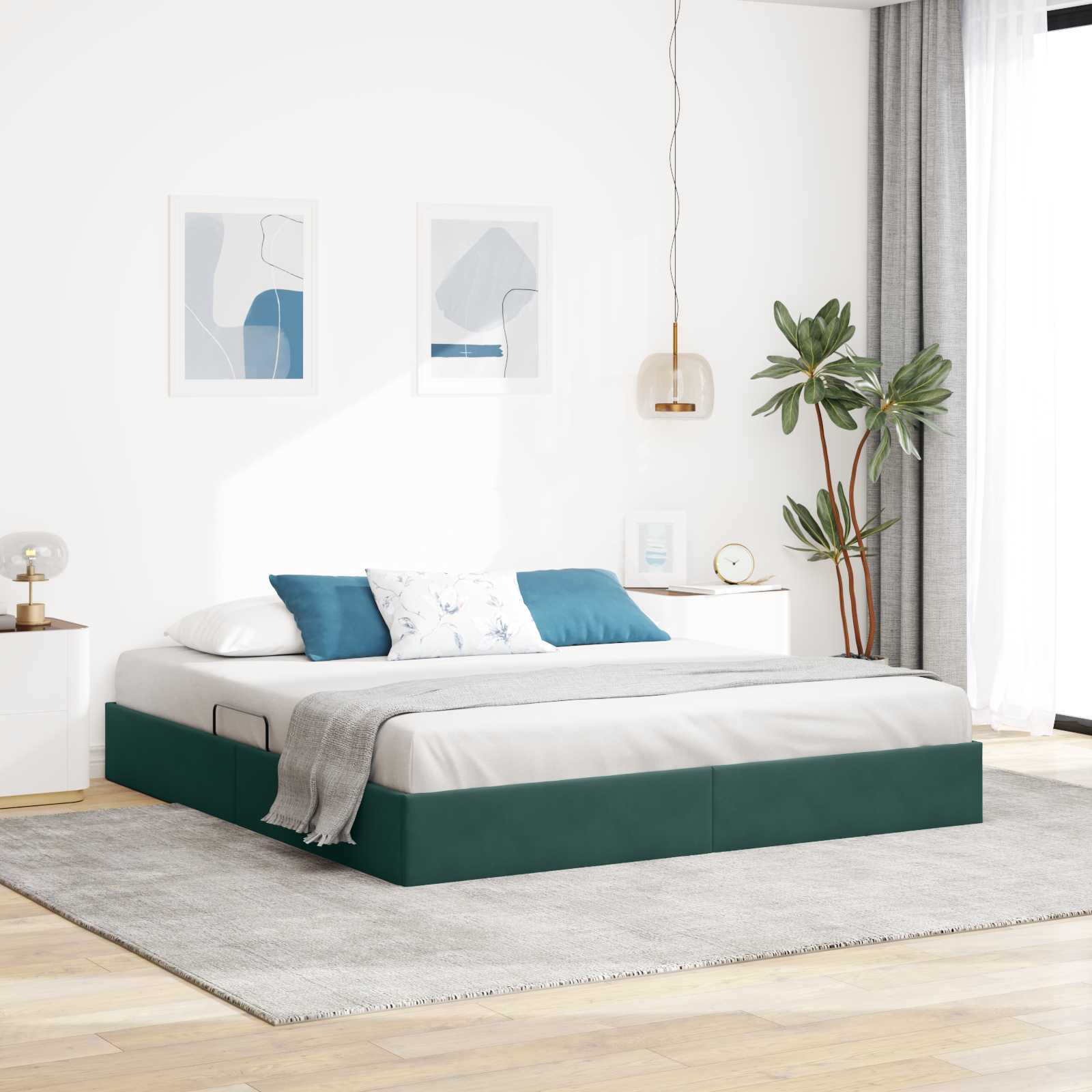 Estrutura de Cama Otomana Azul Escuro 100 x 200 cm Veludo