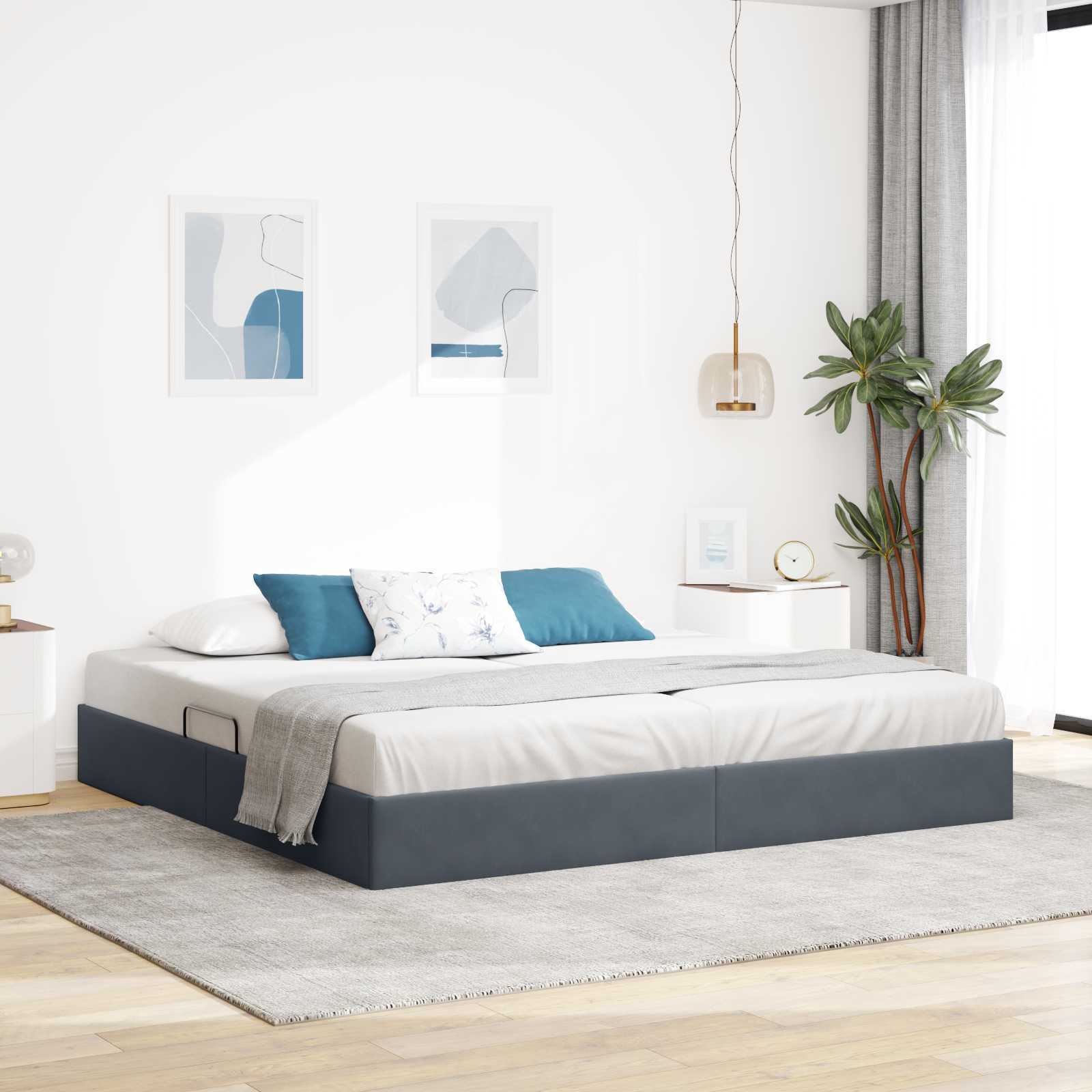 Estrutura de Cama Otomana Azul Escuro 100 x 200 cm Veludo